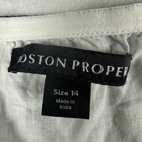 Boston Proper Halter Dress Women 14 Black White Floral Cotton Midi Summer Pocket - Picture 8 of 10